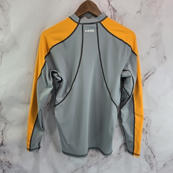 NRS Hydrosilk LS Mens Medium Gray Yellow Rash Guard Swim Long Sleeve Top Shirt - Picture 5 of 11
